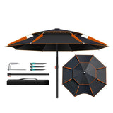 Zwarte & Oranje Terrasparasol 235 cm met Kantelmechanisme – UPF50+ UV-Bescherming, Dubbele Ventilatie, Draagtas inbegrepen – Ideaal voor Tuin, Strand, Camping of Picknick