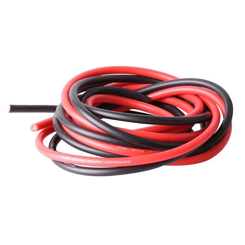 12 AWG 3.3mm2 Siliconen Elektriciteitsdraad - Super Flexibel, Vertind Koper, Hoge Efficiëntie, Hittebestendig - Zwart en Rood - 2 Meter