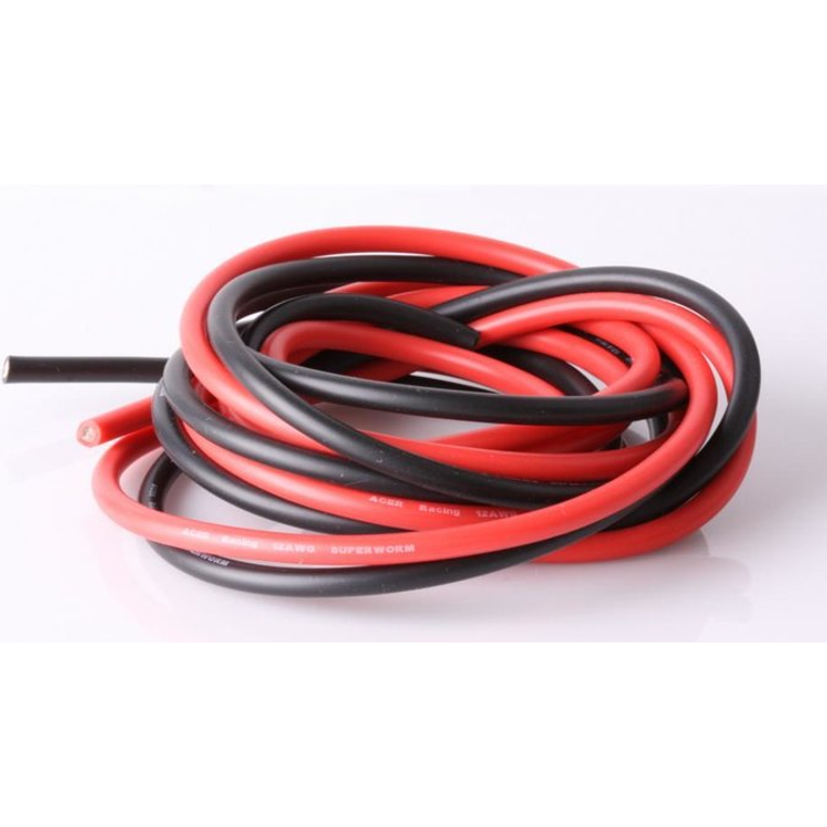 12 AWG 3.3mm2 Siliconen Elektriciteitsdraad - Super Flexibel, Vertind Koper, Hoge Efficiëntie, Hittebestendig - Zwart en Rood - 2 Meter