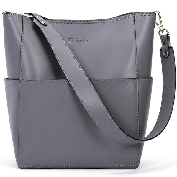 Bostanten - Luxe Dames Leren Handtas en Schoudertas in Donkergrijs - Stijlvolle Tote met Hoogwaardige Lichtgouden Hardware, Inclusief Veilige Magnetische Gesp en Praktisch Afneembaar Binnentasje, Perfect voor Dagelijks Gebruik en Speciale Gelegenheden