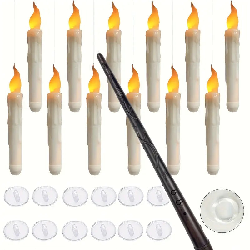 Zwevende LED Kaarsen - 20  Stuks - Met Magische Toverstok Afstandsbediening - Flickerend Warm Licht - Flameloos - Voor Harry Potter Feest, Kerst, Halloween, Bruiloft &amp; Kamerdecoratie