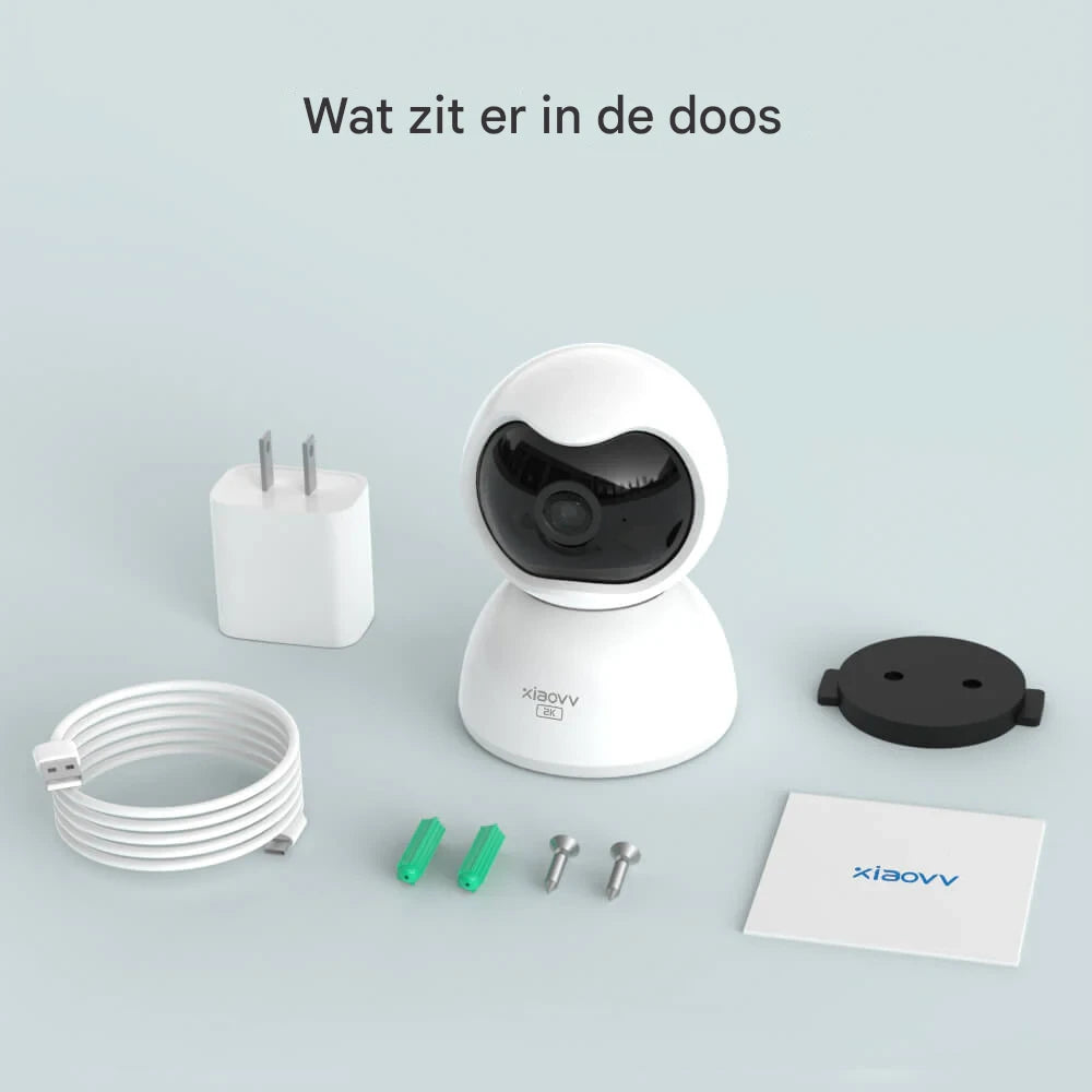 XIAOVV Q2 Beveiligingscamera - Slimme IP Camera - Draadloze WiFi Camera voor Binnen - Beweegdetectie en Nachtzicht - Mini Camera met Groothoeklens - Surveillance Camera - HD Home Security Cam met Appbediening