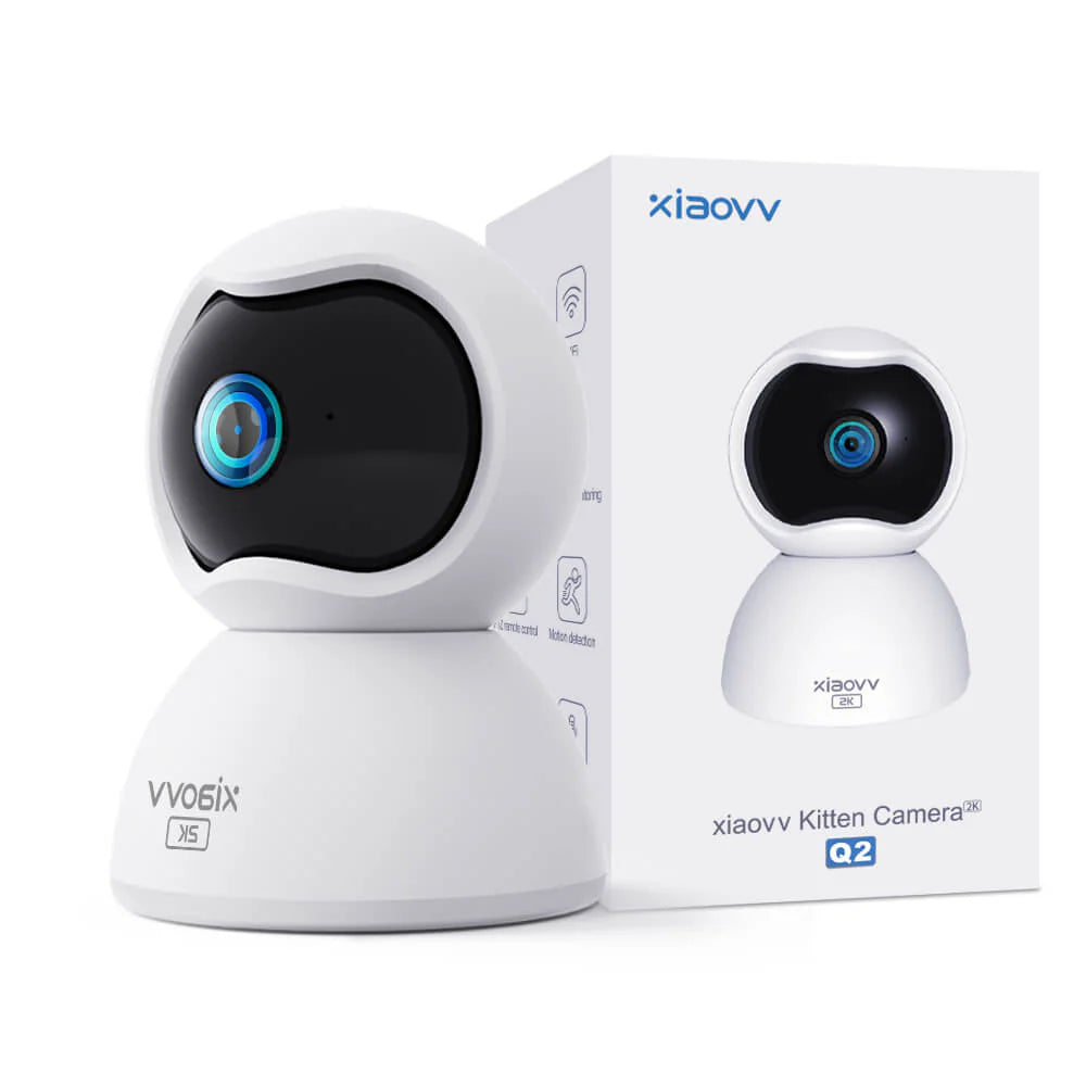 XIAOVV Q2 Beveiligingscamera - Slimme IP Camera - Draadloze WiFi Camera voor Binnen - Beweegdetectie en Nachtzicht - Mini Camera met Groothoeklens - Surveillance Camera - HD Home Security Cam met Appbediening