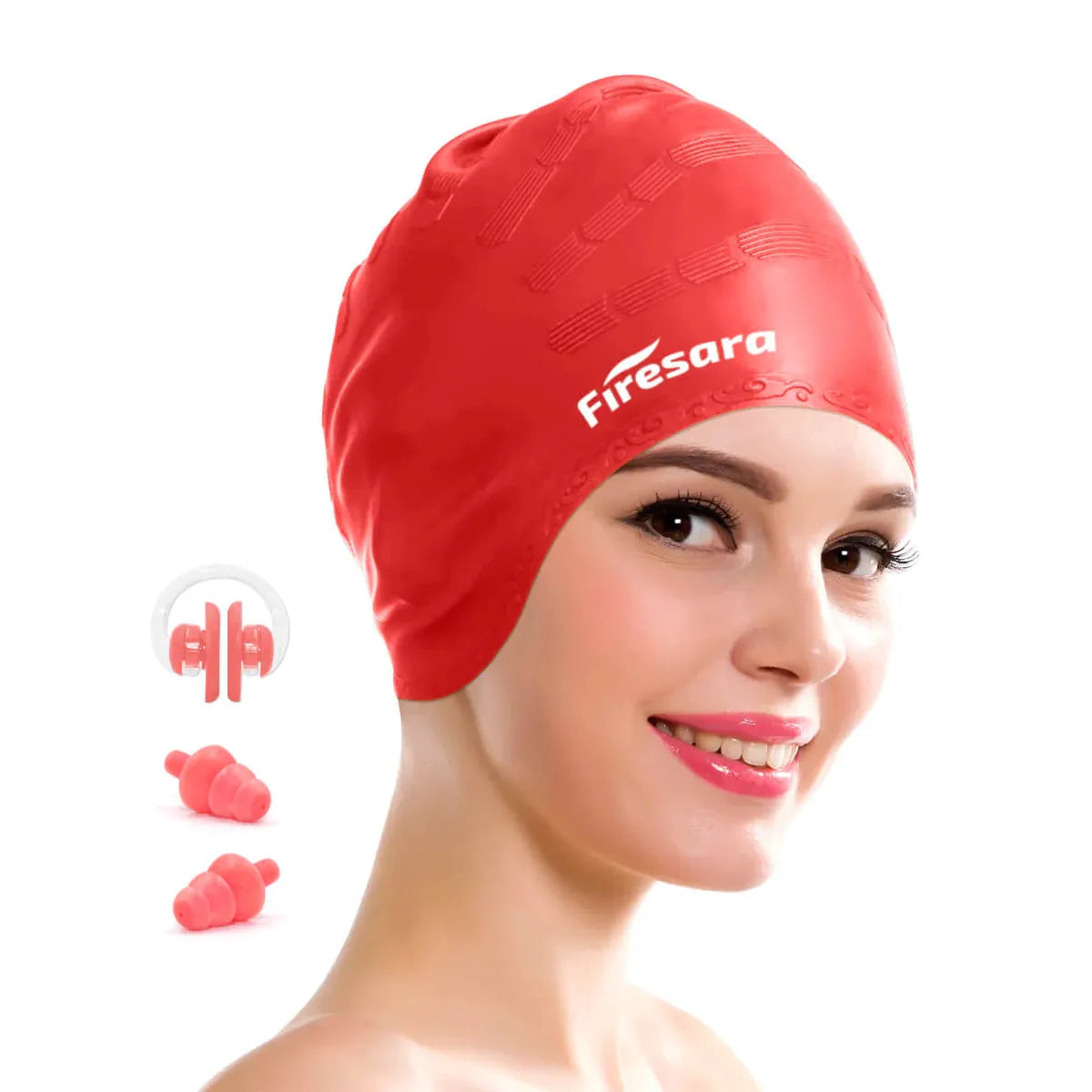 Comfortabele Zwemmen Badmuts met 3D Ergonomisch Ontwerp, Neusklem en Oordopjes - Geschikt voor Kinderen en Volwassenen met Lang of Kort Haar - Rood