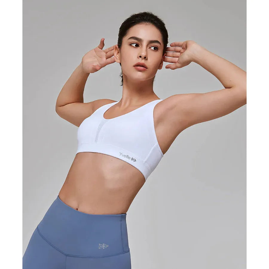 Yvette sportbeha high support draadloos – racerback sport bh met voorgevormde cups – ademende fitness beha voor hardlopen wandelen yoga en workout – sport bra met mesh paneel en haaksluiting maat 3XL 4XL