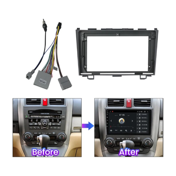 9 Inch 2Din Android Autoradio Stereo Frame Kit voor Honda CR-V 3 (2006-2011) - Inclusief Montageframe, Bedradingsharnas en Antenne Adapter Zwart