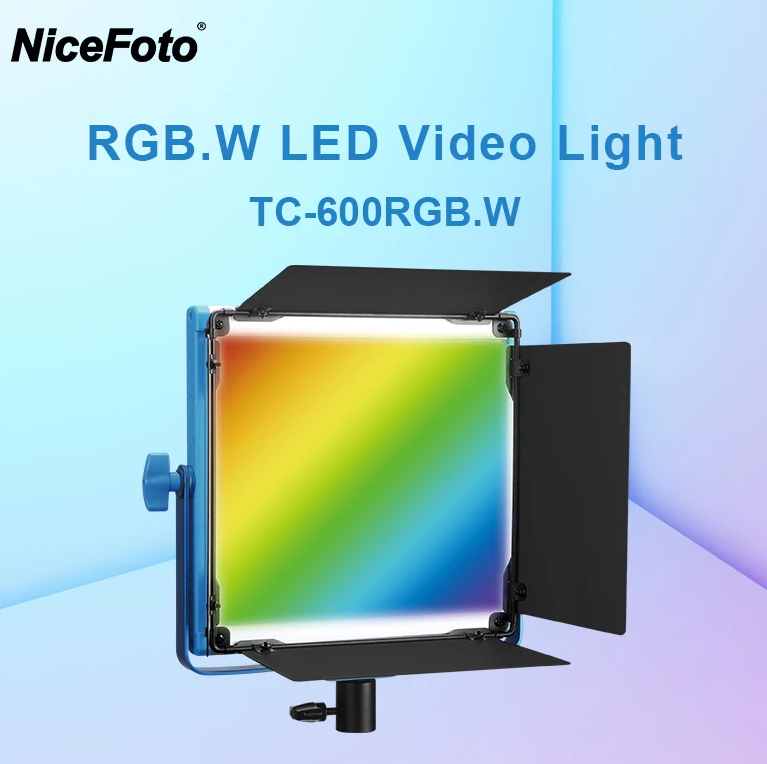 2 Stuk Ontdek de NICEFOTO TC-600 RGB.W 2X50W: Professioneel RGB & Bi-Color LED Videoverlichtingskit met Super Slank Ontwerp - 18 Soorten Scènelicht - Draagbaar en Perfect voor Elke Fotoshoot.