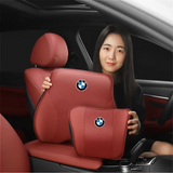 Luxe Set van 2 BMW Autohoofdsteun- en Lendensteunkussens in Karmozijnrood Echt Leer - Uitgerust met Comfortverhogend Memory Foam voor Optimale Steun en Elegantie in het Auto-interieur"