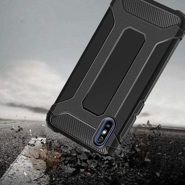 Rugged Dual Layer Armor Case voor Xiaomi Redmi 9AT - Inclusief Beschermende Scherm Beschermer - Zwart
