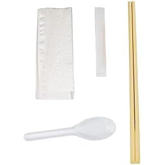 100 Stuks - Individueel Verpakte Restaurant Bamboe Besteksets - Chopstick Set - Inclusief Eetstokjes, Lepel, Servet en Tandenstoker - Perfect voor Picnic, BBQ, Feest, Restaurant, Reizen, Camping
