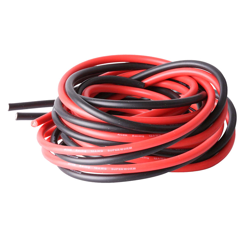 12 AWG 3.3mm2 Siliconen Elektriciteitsdraad - Super Flexibel, Vertind Koper, Hoge Efficiëntie, Hittebestendig - Zwart en Rood - 2 Meter