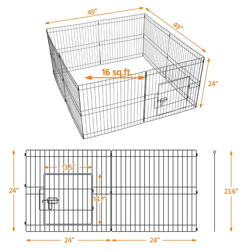 Yaheetech 8-Panelen Hondenren - Opvouwbare Puppyren - Dierenren van Metaal 61 cm Hoog - Speelren voor Puppy, Konijn, Cavia, Eend en Kat - Binnen/Buiten Gebruik - Verstelbare Dierenkooi met Deur en Slot - Zwart