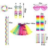 80s Verkleedkostuum Voor Vrouwen - Neon Accessoires Set Uit De Jaren 80 - Regenboog Tutu Rok, Beenwarmers, Handschoenen, Bril, Oorbellen, Armband, Ketting - Retro Party Kostuum - Dansoutfit Volwassenen - Halloween/ Feest - Pull On Sluiting