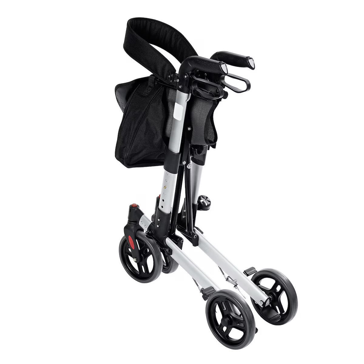 Lichtgewicht Rollator met Zitting – RIDDER Rollator Premium – Opvouwbaar Aluminium Looprek – 4 Wielen – In Hoogte Verstelbaar – Inclusief Rugsteun, Mandje en Remmen – Zilver/Zwart – Ca. 65 x 72 x 84-96 cm