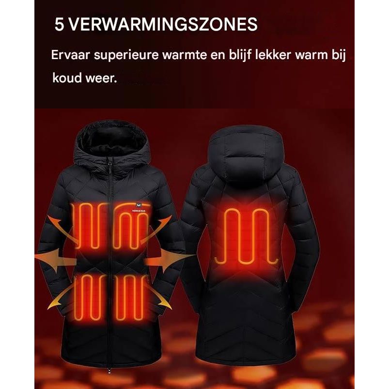 VENUS Elektrisch Verwarmde Jas - Tot 10 Uur Warm - Innovatieve Winterjas met Powerbank - 3 Verwarmingsstanden - Voor- en Achterzijde Verwarming - Wasbaar - Unisex - Maat L - 100% Polyester - Vegan