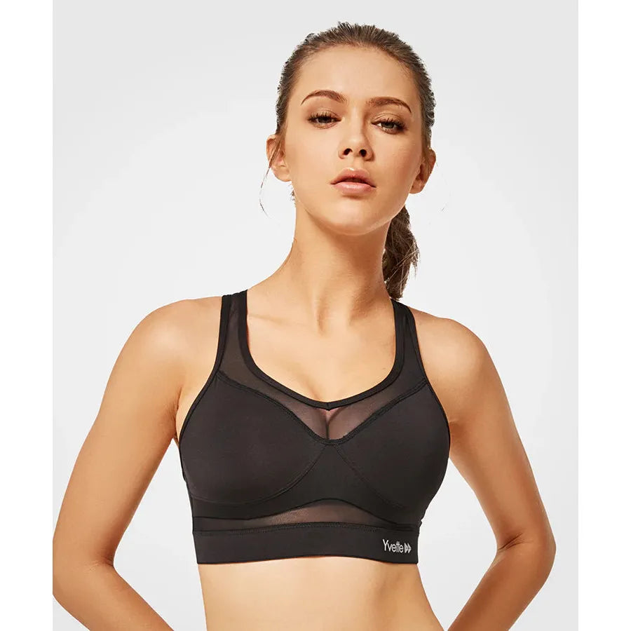 Yvette Shift Racerback Mesh - Maat XXL Gewatteerde Sportbeha - Ultiem Comfort voor High-Impact Sporten - Ademend, Warmteafvoerend & Zweetwerend - Speciaal Ontworpen voor Wandelen, Hardlopen en Workouts