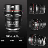 Meike Prime 50mm T2.1 Cine Lens - Ontworpen voor Super 35 Frame Cinema Camera's - Compatibel met BMPCC 6K - Uitstekende Beeldkwaliteit en Bokeh - Duurzaam en Betrouwbaar voor Professioneel Gebruik - Handmatige Focus voor Precieze Controle