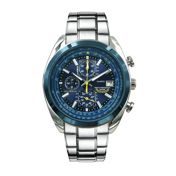 Luxe-Herenhorloge - Quartz-Chronograaf - Waterdicht-Polshorloge - Stijlvol-Zakelijk-Horloge - RVS-Behuizing - Metalen-Band - Multifunctioneel-Polshorloge - Elegant-Ontwerp - Ideaal-Voor-Gelegenheden - Nauwkeurige-Tijdweergave