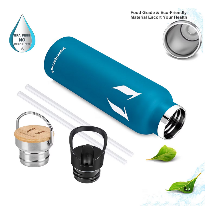 Super Sparrow 750ml of 1000 ml Dubbelwandige RVS Waterfles - Inclusief Sportdop & Karabijnhaak - BPA-Vrij - Isolerend Ontwerp voor Warme & Koude Dranken