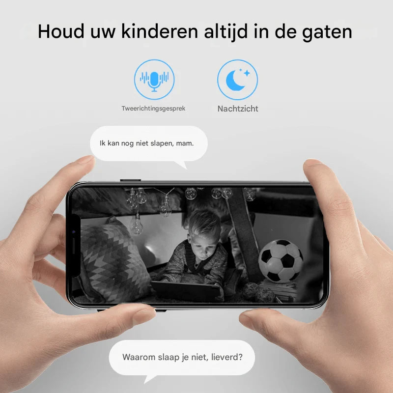 XIAOVV Q2 Beveiligingscamera - Slimme IP Camera - Draadloze WiFi Camera voor Binnen - Beweegdetectie en Nachtzicht - Mini Camera met Groothoeklens - Surveillance Camera - HD Home Security Cam met Appbediening
