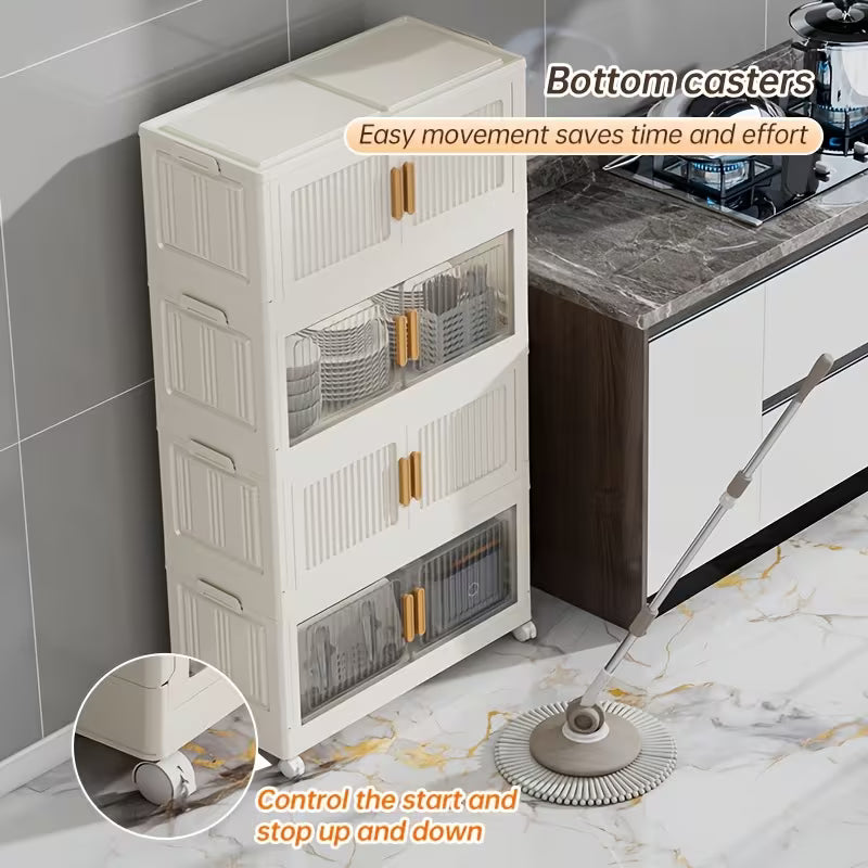 Opvouwbare opbergkast met 5 lagen – 110 cm hoog – verrijdbare plastic kast met dubbele deuren en wielen – 45 x 27 cm – ruimtebesparend opbergsysteem – inklapbare multifunctionele kast – ideaal voor speelgoed, boeken en huishoudartikelen
