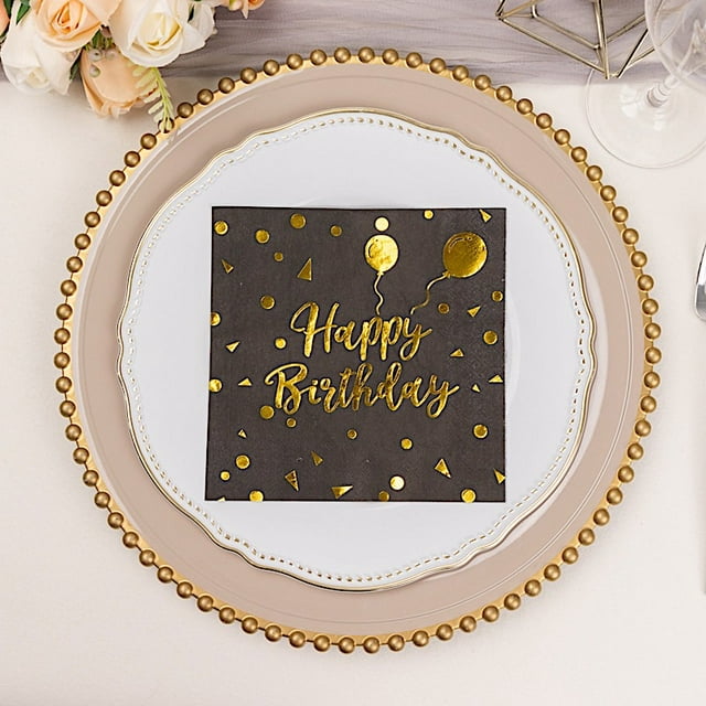 60-Delige Set Feestelijke Tafeldecoratie - Verjaardag Confetti Tafelversiering - Feestelijke Confetti Servetten voor Verjaardagen - Gouden Verjaardag Confetti voor Mannen en Vrouwen - Zwart-Gouden Slingers voor Verjaardagen en Jubilea