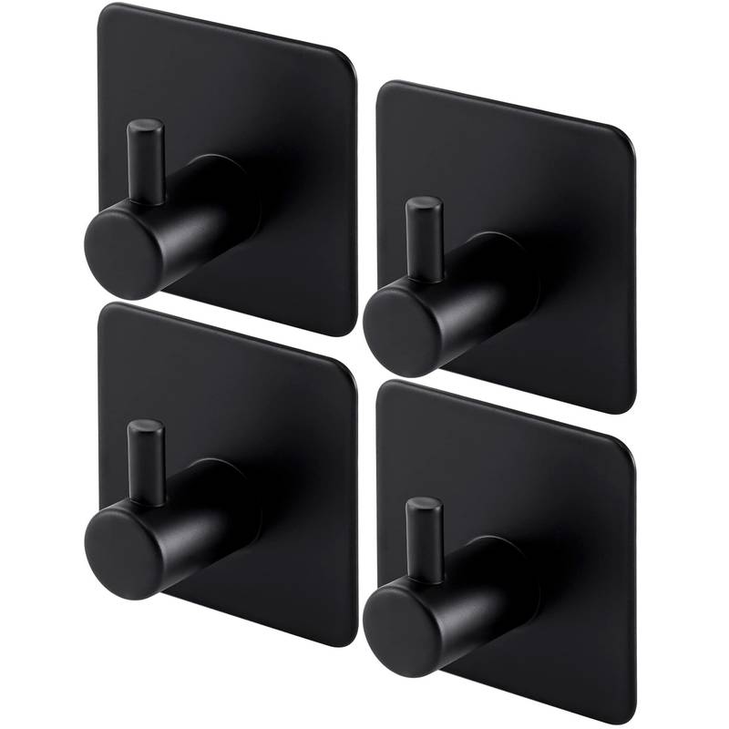 4 Delige Set Zelfklevende Wandhaken - Gemaakt van Zwart Roestvrij Staal - Eenvoudige Installatie Zonder Boren - Sterk, Duurzaam en Waterdicht - Ideaal voor Keuken, Badkamer en Kantoor Use