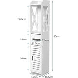 Badkamerkast – 80 x 15,5 x 15,5 cm – Houten Opbergkast – Wit – Met Lades en Planken – Voor Toilet, Badkamer en Wasruimte