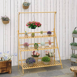 Bamboe Plantenrek – 3-Laags Opvouwbare Plantenstandaard – Plantentrap met Ophangrek – Bloementrap voor Binnen & Buiten – Houten Plantenhouder – Decoratief Bloemenrek – 100 x 40 x 96 cm – Inclusief Tuingereedschap & Haken – Ruimtebesparend & Stevig