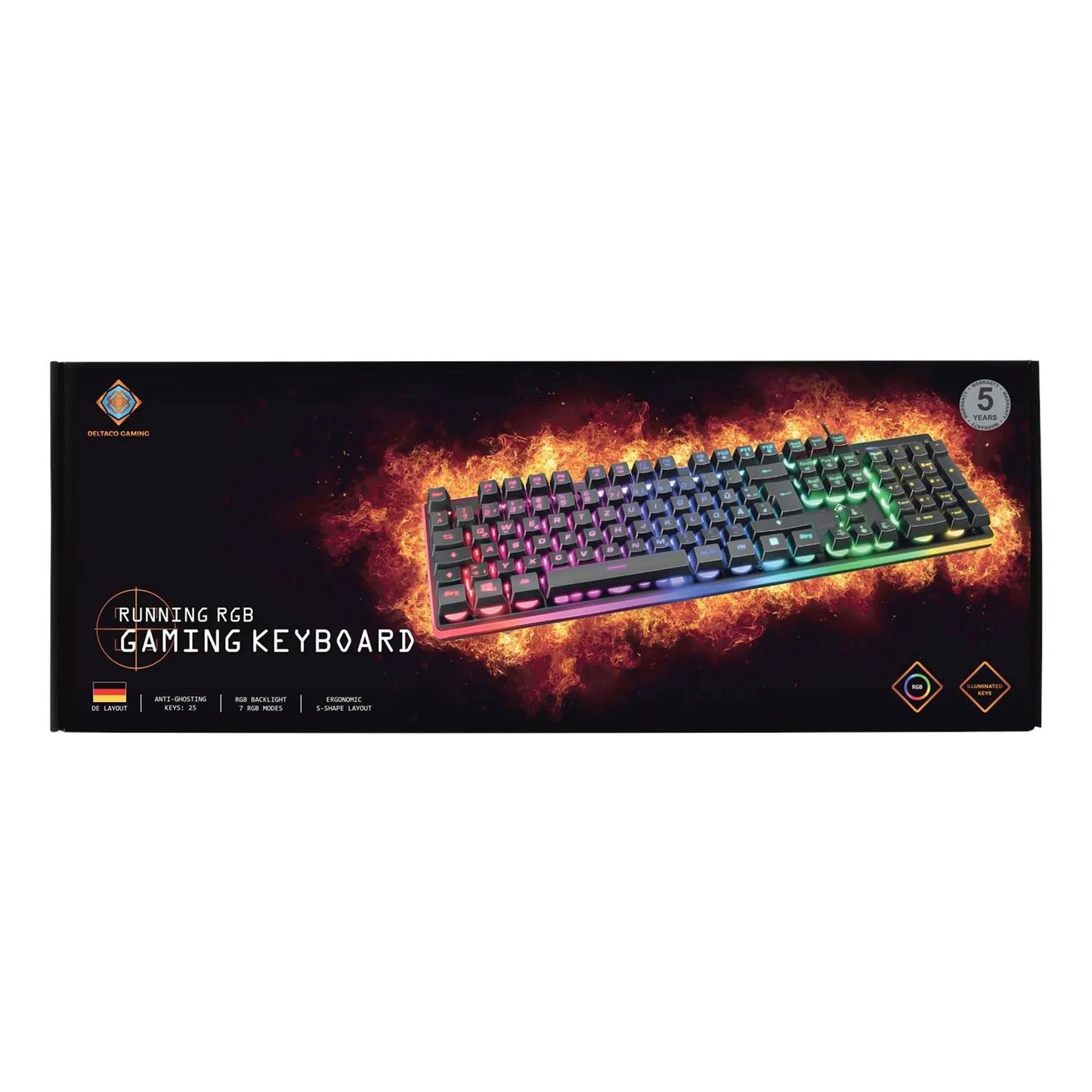 Deltaco Gaming toetsenbord – RGB verlicht gaming keyboard – QWERTZ layout met anti ghosting 25 toetsen – membraan toetsenbord met floating keycaps – USB bedraad toetsenbord – 435 x 135 x 20 mm – ergonomisch S design
