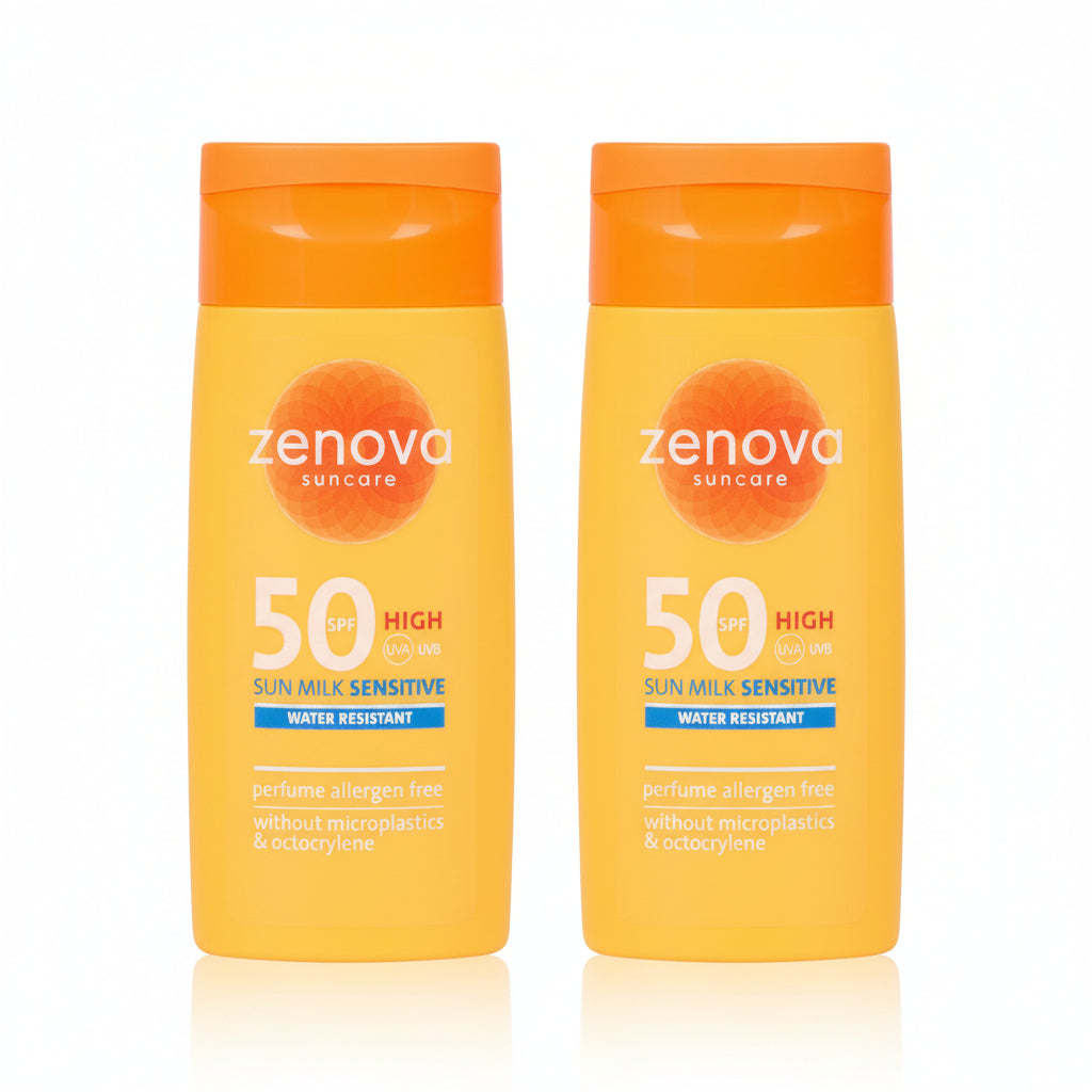 Zenova Sensitive Zonnebrand SPF50 Mini 50ML - Waterbestendige Sunscreen voor Gevoelige Huid - Compacte Suncream met Hoge UV Bescherming - Reisformaat Zonbescherming voor Strand Sport Zwemmen en Vakantie