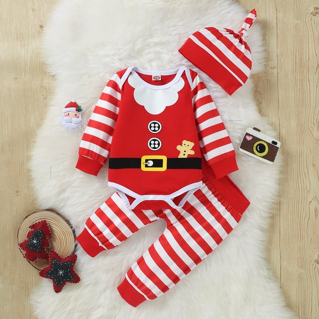 Baby Kerstoutfit Set - Romper, Broek & Muts - Feestelijke Babykleding - Comfortabele Katoenmix