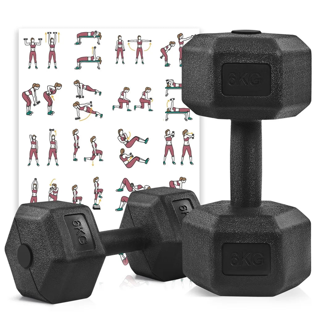 Yaheetech – 2 Stuks Set Van 6 Kg Hantels – Met Zeshoekige Kop – Gecoat Voor Bescherming – Ideaal Voor Krachttraining Thuis – Stevig Kunststof En Beton