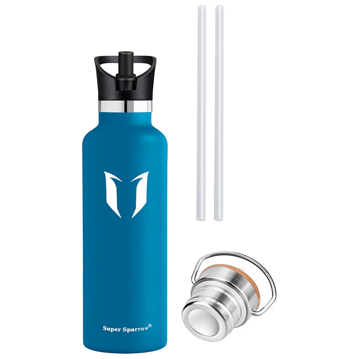 Super Sparrow 750ml of 1000 ml Dubbelwandige RVS Waterfles - Inclusief Sportdop & Karabijnhaak - BPA-Vrij - Isolerend Ontwerp voor Warme & Koude Dranken