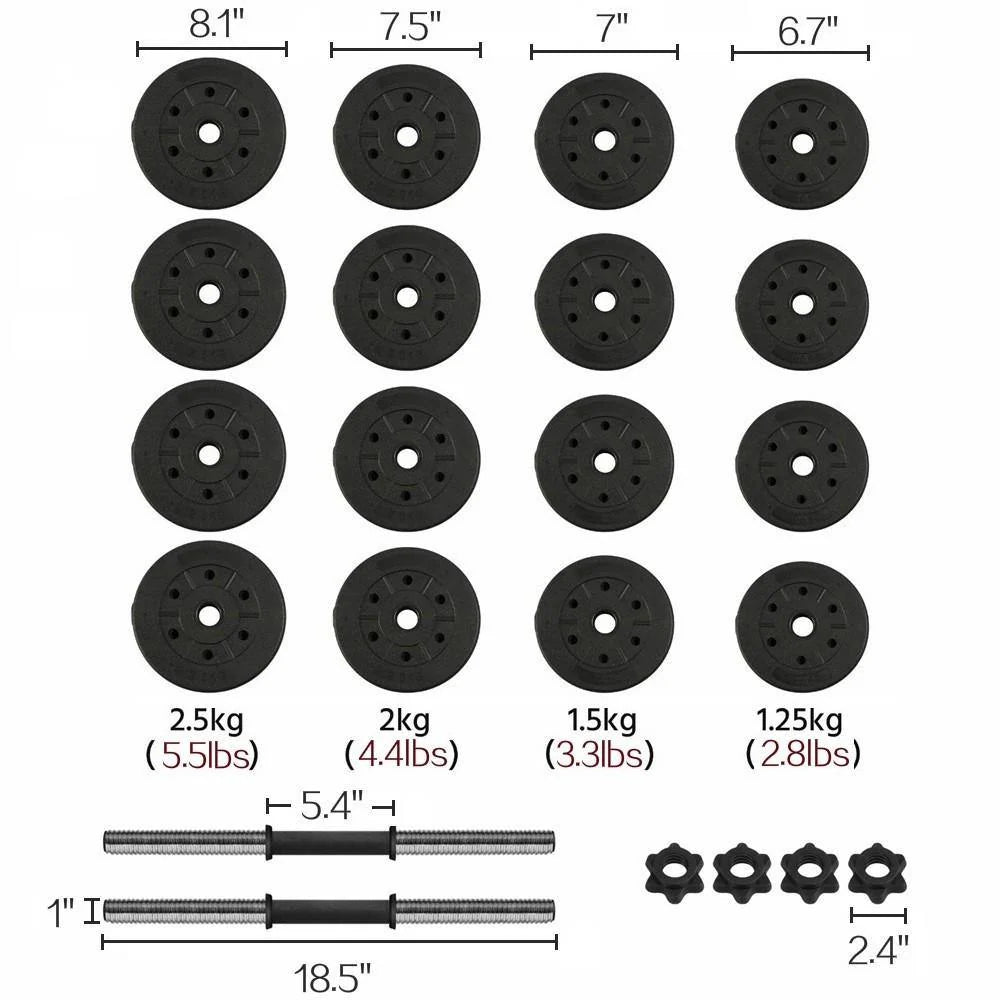 Yaheetech 30KG/66LB Verstelbare Dumbbell Set – Inclusief Halterset – Antislip Handgrepen – Cement Gewichtschijven en Plating IJzeren Stang – Thuisgebruik – Geschikt voor Volledige Lichaamstraining – Zwart