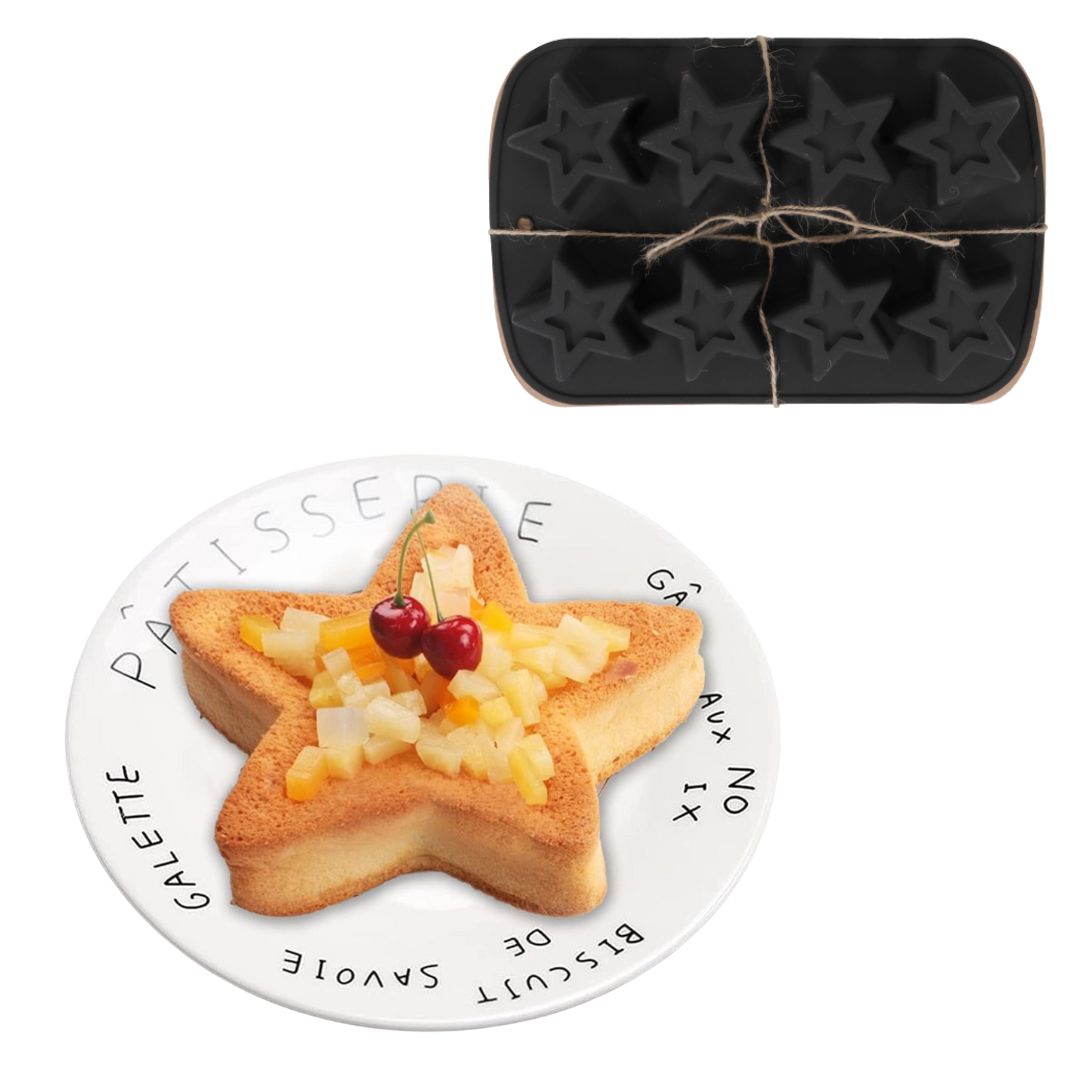 SENZA Siliconen Bakvorm - Kerst Koekjes Vorm – 8 Stervormige Vormen – Flexibele Muffinvorm , Cupcake Vorm , Chocolade Mal - Quiche Vorm - Linzer Koekjes Vorm  - Voor Cakejes En Gebak