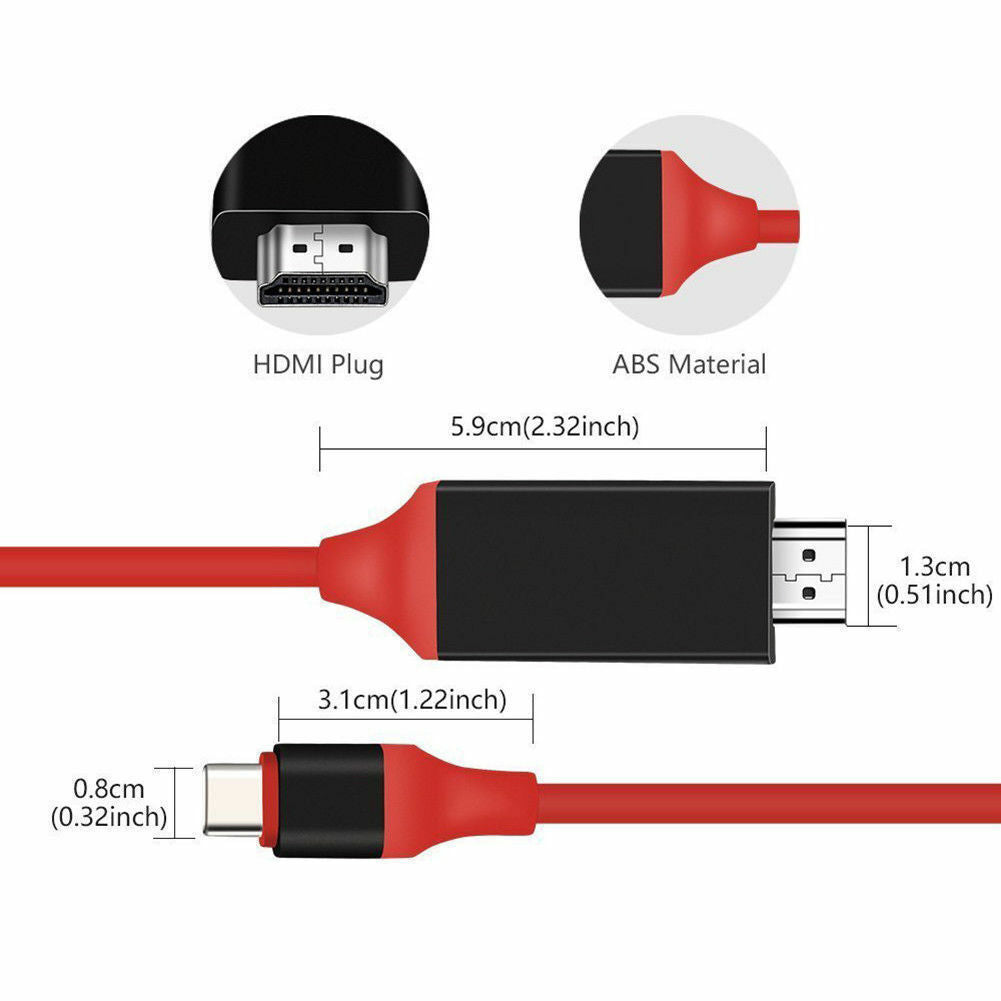 2M - USB- C naar HDMI Kabeladapter - Ondersteunt 4K Resolutie - Plug-and-Play - Geschikt voor Samsung Galaxy S8/S9/S10 & Andere Apparaten - Ideaal voor HDTV, Projectoren, AV-ontvangers"
