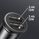 Snel Opladende Auto Oplader-Dubbele-USB-4.8A-24W-Volledig-Metaal-Met-Auto-Voltage-Statusweergave-Mini-Oplader-Compatibel-Met-iPhone-X-XS-XR-XS-Max-8-Plus-Galaxy-S8-S7-Edge-Huawei-Zwart