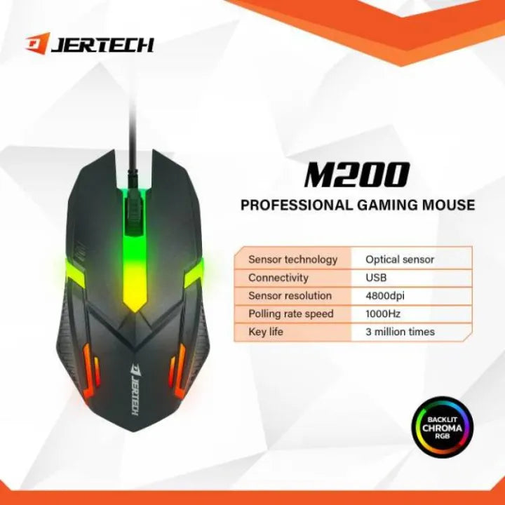 Jertech M200 gaming muis – bedrade USB muis met RGB verlichting – ergonomische computermuis 1200 DPI – optische gaming mouse – 3 knoppen – 1000Hz polling rate – precisie gamer muis voor pc laptop links en rechts