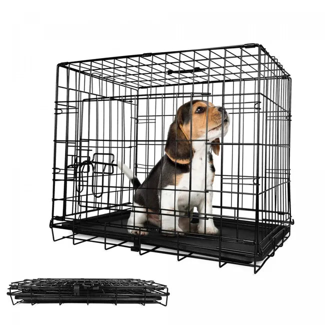 Lepopet Hondenbench 76 x 45 x 51,5 cm - Opvouwbare Draadkooi voor Hond - Transportkooi met 2 Deuren en Verwijderbare Lekbak - Metalen Dierentransport Bench - Inklapbare Hondenkooi voor Thuisgebruik en Reizen - Zwart