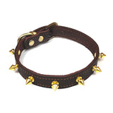 Stijlvolle Studded Leren Honden Halsband - Eiken Donker Bruin Echt Leer, Rood, Zachte, Comfortabele Halsband voor Honden van Alle Maten en Rassen, Een Modieuze en Functionele Toevoeging aan de Accessoires van je Hond