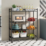 4-Laags Metalen Keukenrek met Wielen en 3 Zijmanden – Zwart – 80 × 32 × 108,5 cm – Magnetron Rek met Opslagplanken en Moderne Industriële Look