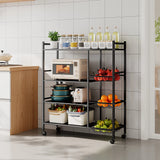 4-Laags Metalen Keukenrek met Wielen en 3 Zijmanden – Zwart – 80 × 32 × 108,5 cm – Magnetron Rek met Opslagplanken en Moderne Industriële Look