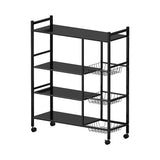 4-Laags Metalen Keukenrek met Wielen en 3 Zijmanden – Zwart – 80 × 32 × 108,5 cm – Magnetron Rek met Opslagplanken en Moderne Industriële Look