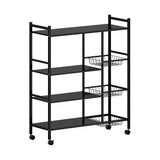 4-Laags Metalen Keukenrek met Wielen en 3 Zijmanden – Zwart – 80 × 32 × 108,5 cm – Magnetron Rek met Opslagplanken en Moderne Industriële Look