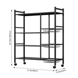 4-Laags Metalen Keukenrek met Wielen en 3 Zijmanden – Zwart – 80 × 32 × 108,5 cm – Magnetron Rek met Opslagplanken en Moderne Industriële Look