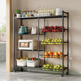 4-Laags Zwart Metalen Keukenrek met Wielen en 3 Zijmanden – 80 × 32 × 108,5 cm – Vrijstaand Magnetronrek met Industriële Stijl en Opslagplanken