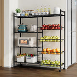 4-Laags Zwart Metalen Keukenrek met Wielen en 3 Zijmanden – 80 × 32 × 108,5 cm – Vrijstaand Magnetronrek met Industriële Stijl en Opslagplanken