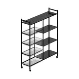 4-Laags Zwart Metalen Keukenrek met Wielen en 3 Zijmanden – 80 × 32 × 108,5 cm – Vrijstaand Magnetronrek met Industriële Stijl en Opslagplanken