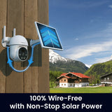 1080P Draadloze Zonnepaneel Beveiligingscamera – 355° Draaibaar – Nachtzicht in Kleur – Bewegingsdetectie – Oplaadbare 10000mAh Accu – IP65 Waterdicht – Bediening via App – Voor Binnen en Buiten